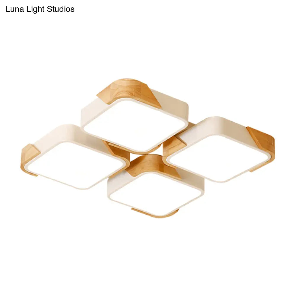 مصباح سقف LED مربع الشكل من الأكريليك DecorBites™ بأربعة مصابيح: تركيب مدمج على الطراز الشمالي بإضاءة دافئة أو بيضاء لغرفة الرضاعة