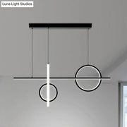 Modern black and white geometric acrylic pendant light fixture with circular and rectangular led elements for island lighting bulb base compatible