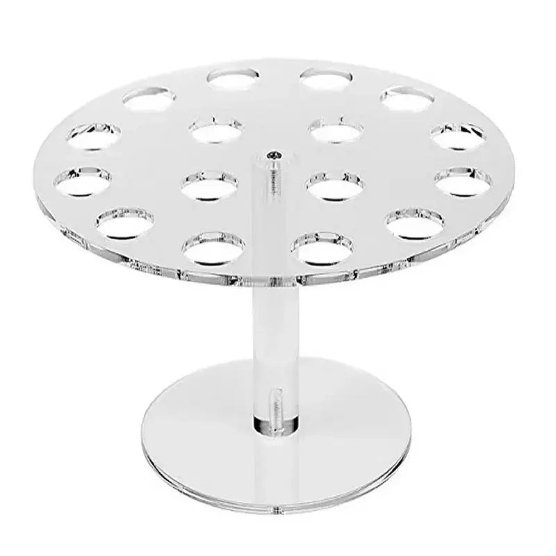 Clear acrylic circular ice cream cone holder with multiple evenly spaced holes for kitchen baking display use