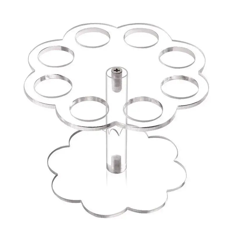 Clear acrylic tree-shaped ice cream cone holder with eight circular slots for kitchen baking display rack