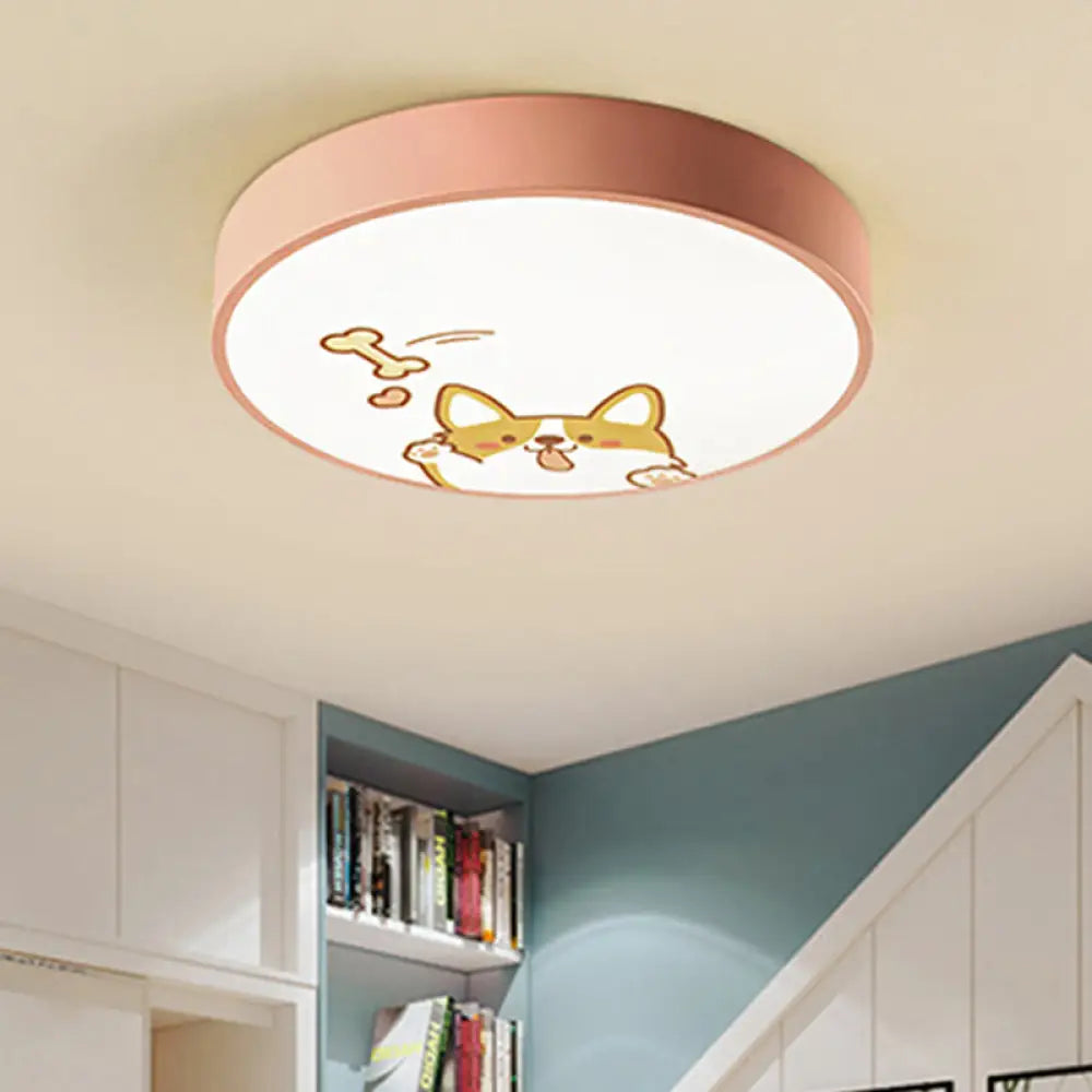 DecorBites™ Acrylic LED Flush Ceiling Light with Cute Doggy Design - Pink