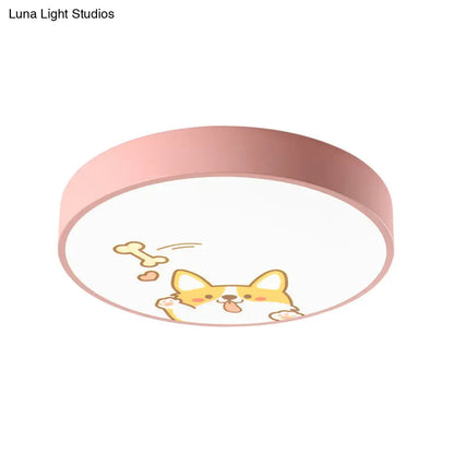 DecorBites™ Acrylic LED Flush Ceiling Light with Cute Doggy Design - Pink