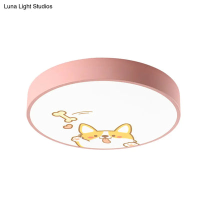 DecorBites™ Acrylic LED Flush Ceiling Light with Cute Doggy Design - Pink