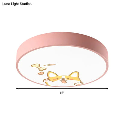 DecorBites™ Acrylic LED Flush Ceiling Light with Cute Doggy Design - Pink