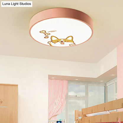 DecorBites™ Acrylic LED Flush Ceiling Light with Cute Doggy Design - Pink