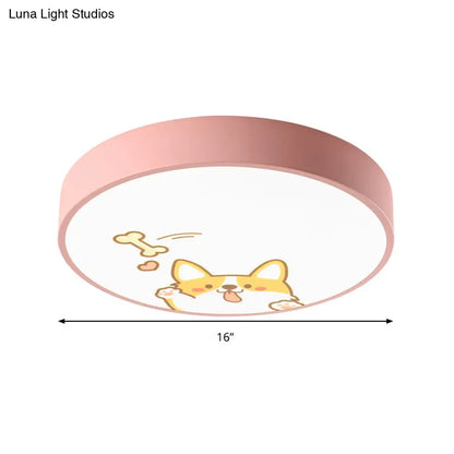 DecorBites™ Acrylic LED Flush Ceiling Light with Cute Doggy Design - Pink
