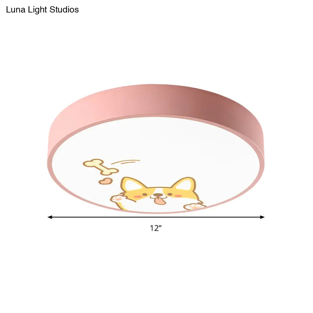DecorBites™ Acrylic LED Flush Ceiling Light with Cute Doggy Design - Pink