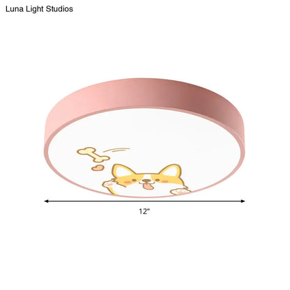DecorBites™ Acrylic LED Flush Ceiling Light with Cute Doggy Design - Pink