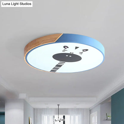 DecorBites™ DecorBites™ Acrylic LED Flushmount Lighting - Macaroon Ring with Giraffe Pattern, Pink/Yellow/Blue, 12"/16" Width