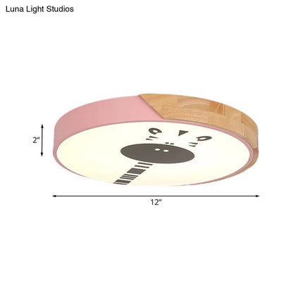 DecorBites™ DecorBites™ Acrylic LED Flushmount Lighting - Macaroon Ring with Giraffe Pattern, Pink/Yellow/Blue, 12"/16" Width