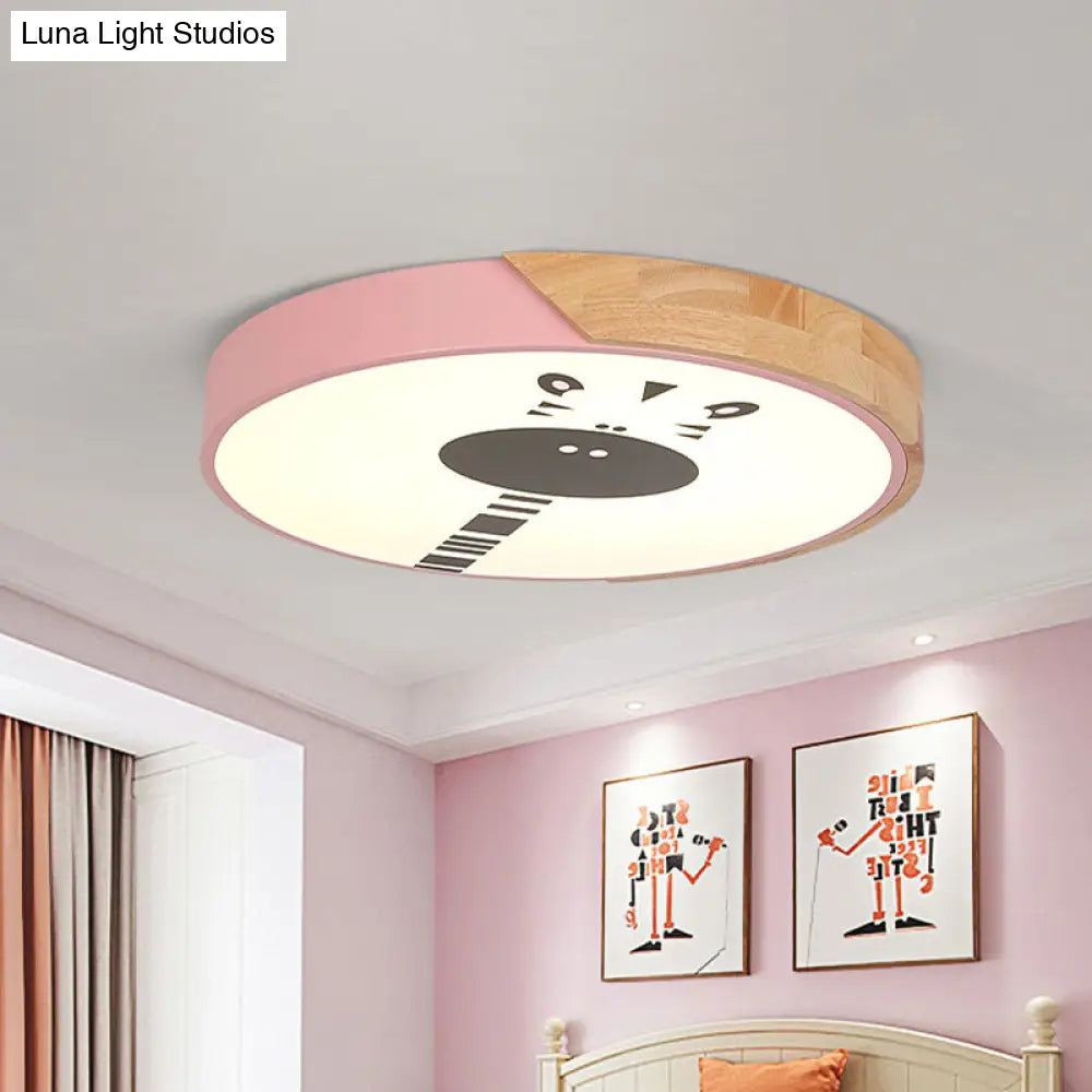 DecorBites™ DecorBites™ Acrylic LED Flushmount Lighting - Macaroon Ring with Giraffe Pattern, Pink/Yellow/Blue, 12"/16" Width