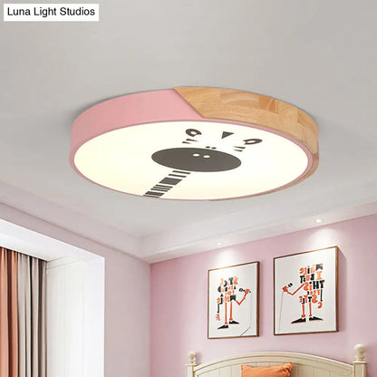DecorBites™ DecorBites™ Acrylic LED Flushmount Lighting - Macaroon Ring with Giraffe Pattern, Pink/Yellow/Blue, 12"/16" Width