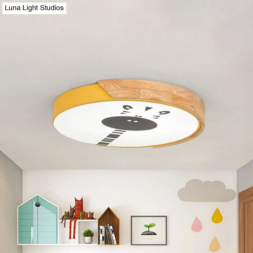 DecorBites™ DecorBites™ Acrylic LED Flushmount Lighting - Macaroon Ring with Giraffe Pattern, Pink/Yellow/Blue, 12"/16" Width