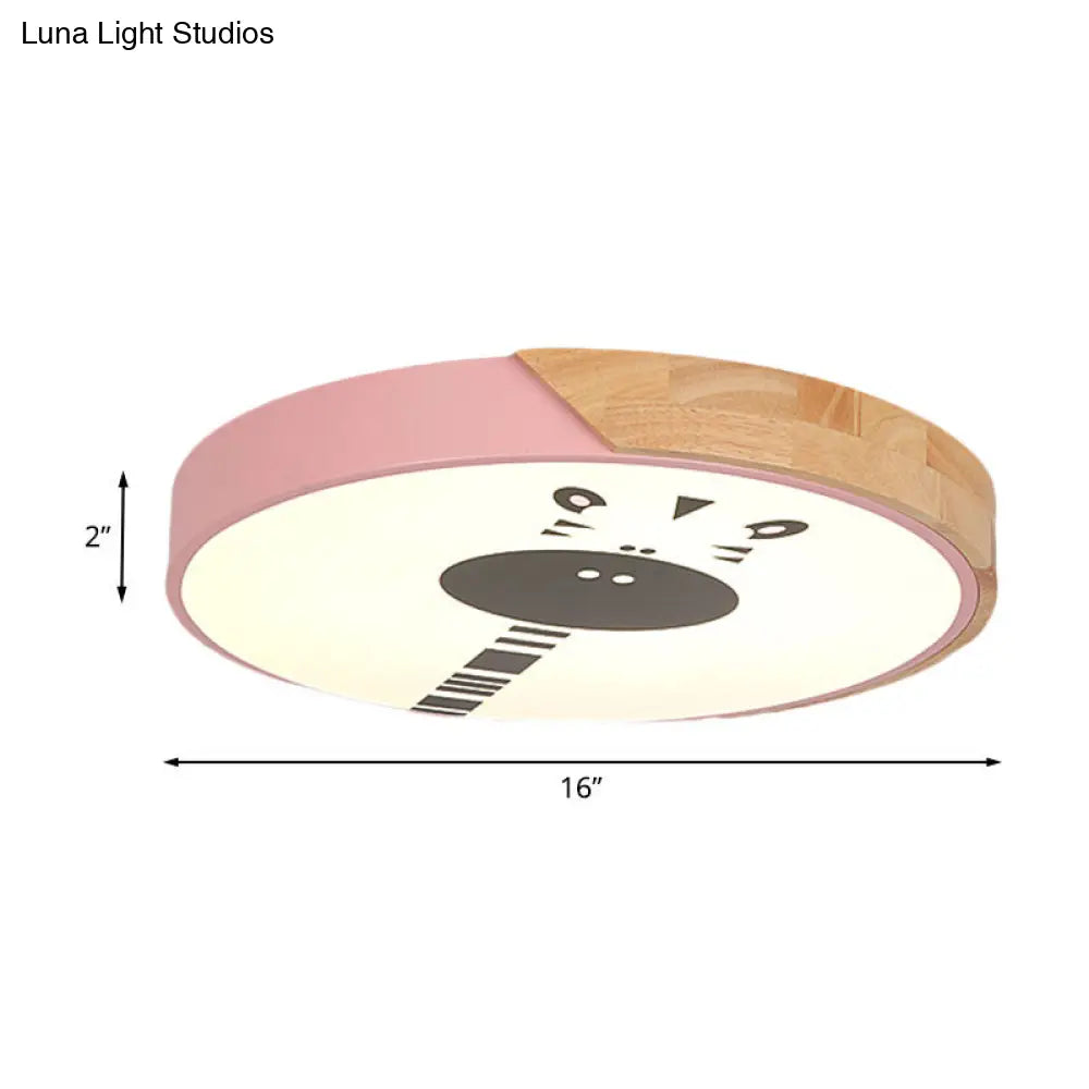DecorBites™ DecorBites™ Acrylic LED Flushmount Lighting - Macaroon Ring with Giraffe Pattern, Pink/Yellow/Blue, 12"/16" Width