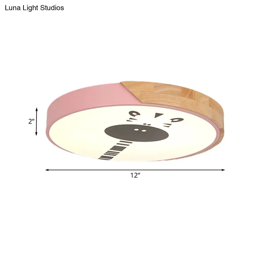 DecorBites™ DecorBites™ Acrylic LED Flushmount Lighting - Macaroon Ring with Giraffe Pattern, Pink/Yellow/Blue, 12"/16" Width