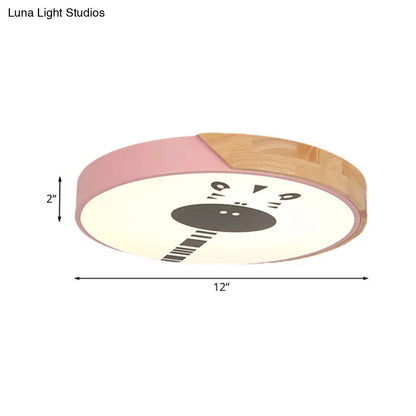 DecorBites™ DecorBites™ Acrylic LED Flushmount Lighting - Macaroon Ring with Giraffe Pattern, Pink/Yellow/Blue, 12"/16" Width