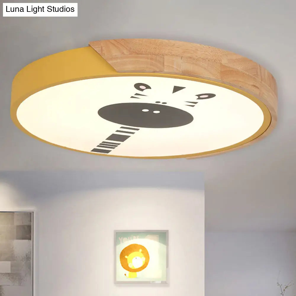 DecorBites™ DecorBites™ Acrylic LED Flushmount Lighting - Macaroon Ring with Giraffe Pattern, Pink/Yellow/Blue, 12"/16" Width