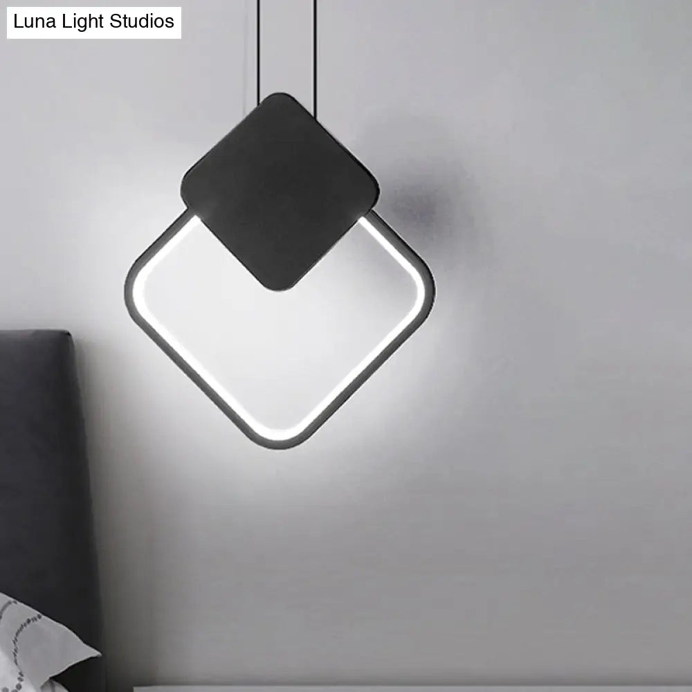 Acrylic LED Square Pendant Light: Modern Hanging Ceiling Lamp for Bedside with White/Black Shades & White/Warm Light