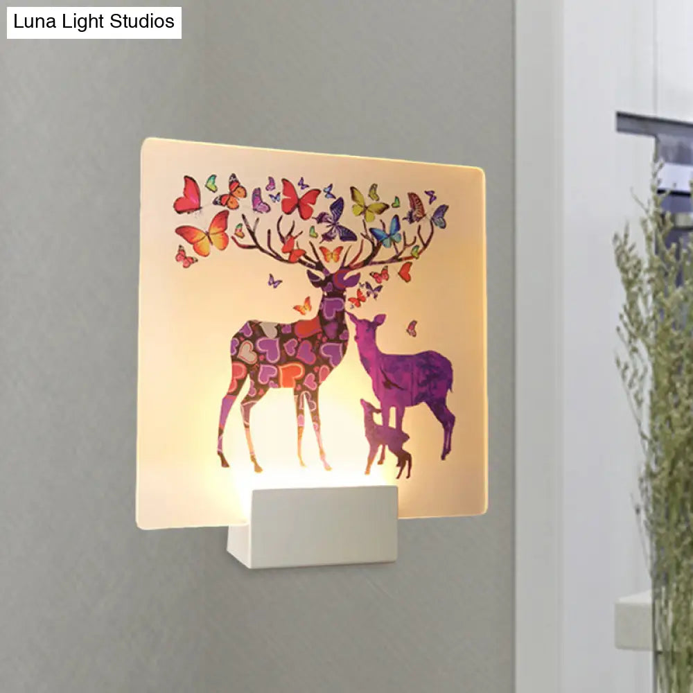 DecorBites™ DecorBites™ Acrylic LED Wall Sconce: Round/Square Nordic White and Pink/Purple Deer Mural Lighting for Bedside
