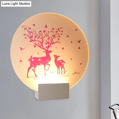 DecorBites™ DecorBites™ Acrylic LED Wall Sconce: Round/Square Nordic White and Pink/Purple Deer Mural Lighting for Bedside