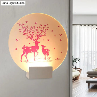 DecorBites™ DecorBites™ Acrylic LED Wall Sconce: Round/Square Nordic White and Pink/Purple Deer Mural Lighting for Bedside