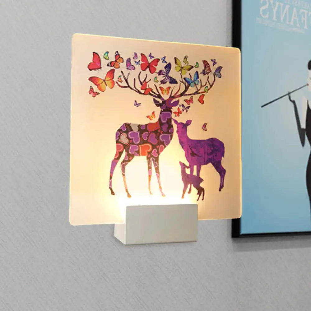 DecorBites™ DecorBites™ Acrylic LED Wall Sconce: Round/Square Nordic White and Pink/Purple Deer Mural Lighting for Bedside
