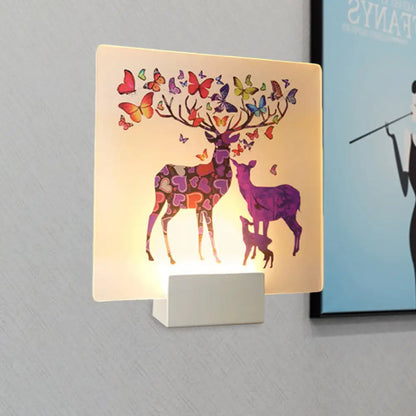 DecorBites™ DecorBites™ Acrylic LED Wall Sconce: Round/Square Nordic White and Pink/Purple Deer Mural Lighting for Bedside