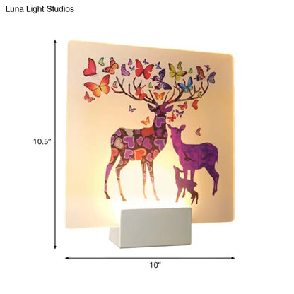 DecorBites™ DecorBites™ Acrylic LED Wall Sconce: Round/Square Nordic White and Pink/Purple Deer Mural Lighting for Bedside