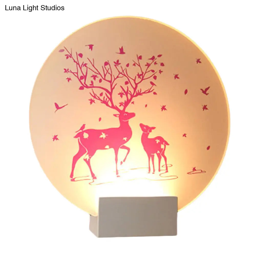 DecorBites™ DecorBites™ Acrylic LED Wall Sconce: Round/Square Nordic White and Pink/Purple Deer Mural Lighting for Bedside