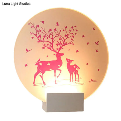 DecorBites™ DecorBites™ Acrylic LED Wall Sconce: Round/Square Nordic White and Pink/Purple Deer Mural Lighting for Bedside