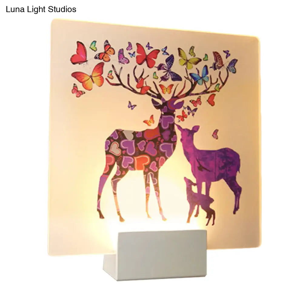 DecorBites™ DecorBites™ Acrylic LED Wall Sconce: Round/Square Nordic White and Pink/Purple Deer Mural Lighting for Bedside