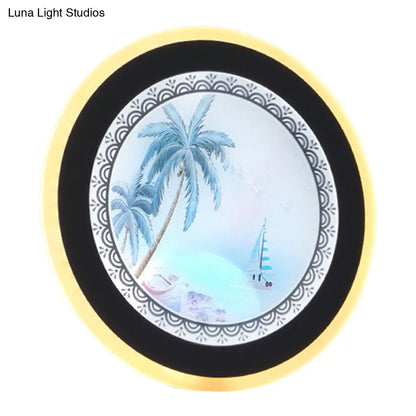 Lámpara de pared redonda LED de estilo nórdico acrílico en forma de árbol, color amarillo/azul, para sala de estar