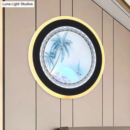 Lámpara de pared redonda LED de estilo nórdico acrílico en forma de árbol, color amarillo/azul, para sala de estar