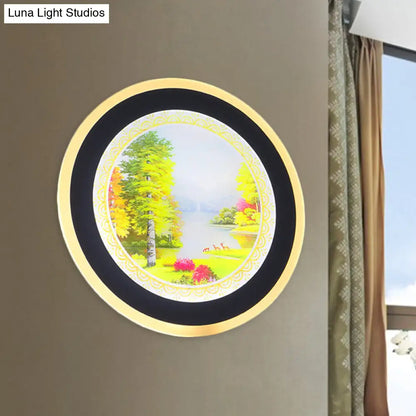 Lámpara de pared redonda LED de estilo nórdico acrílico en forma de árbol, color amarillo/azul, para sala de estar