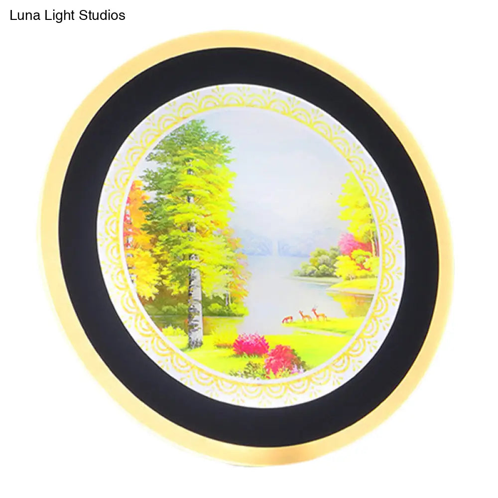 Lámpara de pared redonda LED de estilo nórdico acrílico en forma de árbol, color amarillo/azul, para sala de estar