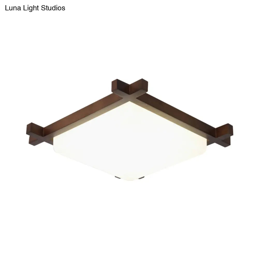 DecorBites™ DecorBites™ Acrylic Nordic Style LED Square Bedroom Flush Ceiling Light Fixture with Wood Finish