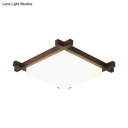 DecorBites™ DecorBites™ Acrylic Nordic Style LED Square Bedroom Flush Ceiling Light Fixture with Wood Finish