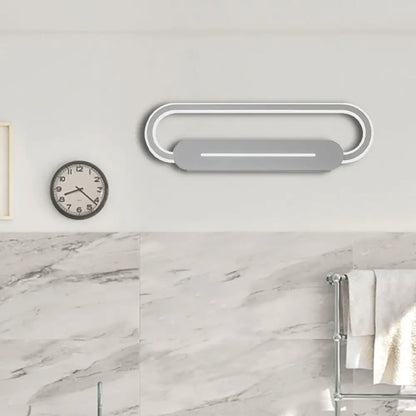 Aplique de pared LED ovalado de acrílico con estilo moderno y luz cálida/blanca - Disponible en acabado espejo blanco/negro - 3 opciones de ancho (18"/23,5"/31,5")