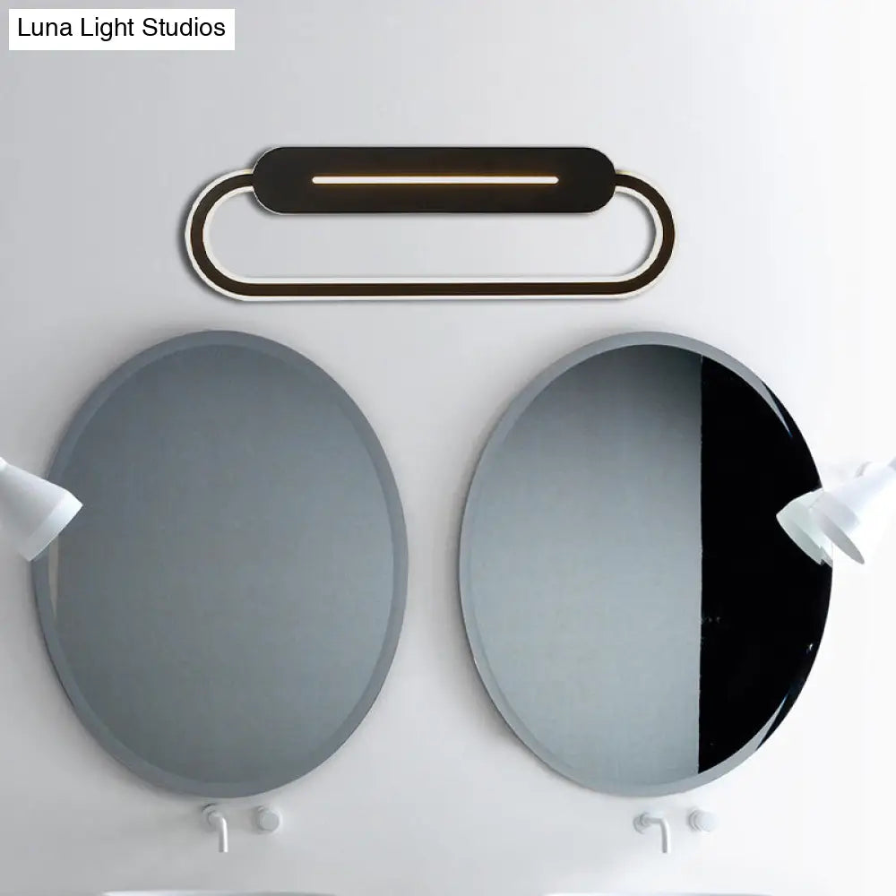 Aplique de pared LED ovalado de acrílico con estilo moderno y luz cálida/blanca - Disponible en acabado espejo blanco/negro - 3 opciones de ancho (18"/23,5"/31,5")