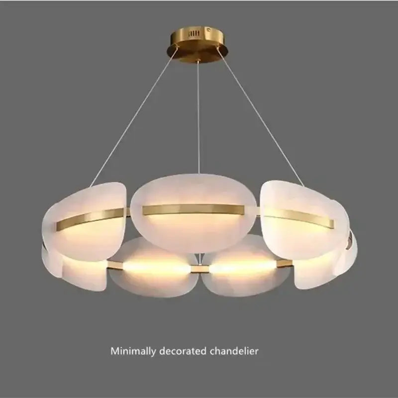 Modern minimalist decorbites acrylic ring chandelier with frosted glass petals and gold-toned metal accents for dining room
