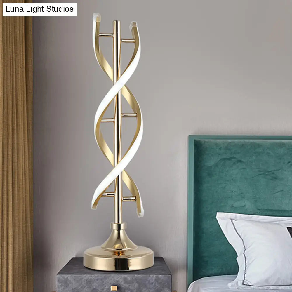 Acrylic Spiral LED Desk Lamp - Modern Small Task Lighting in Gold, Warm/White Light