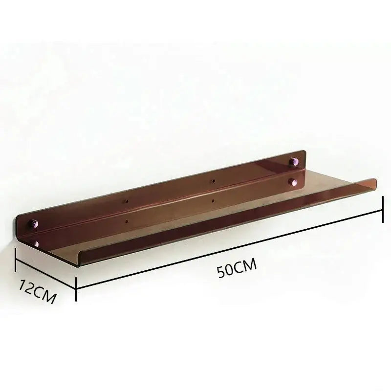 DecorBites acrylic wall shelf organizer in brown translucent acrylic with metal brackets for modern home decor display