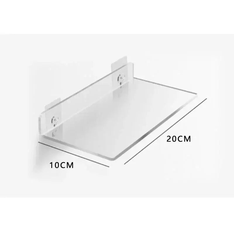 Decorbites™ clear acrylic wall shelf organizer 20cm by 10cm with adhesive tabs for easy home decor installation