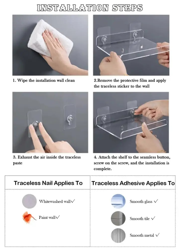 Decorbites acrylic wall shelf organizer with clear acrylic and transparent adhesive backing for modern home decor