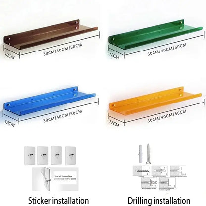 Colorful sleek acrylic wall shelf organizer in brown green blue and orange for stylish home decor by DecorBites