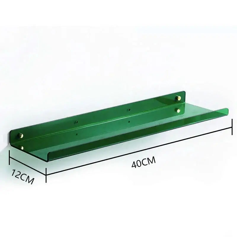Decorbites™ acrylic wall shelf organizer in green translucent acrylic with gold mounting hardware for home decor use