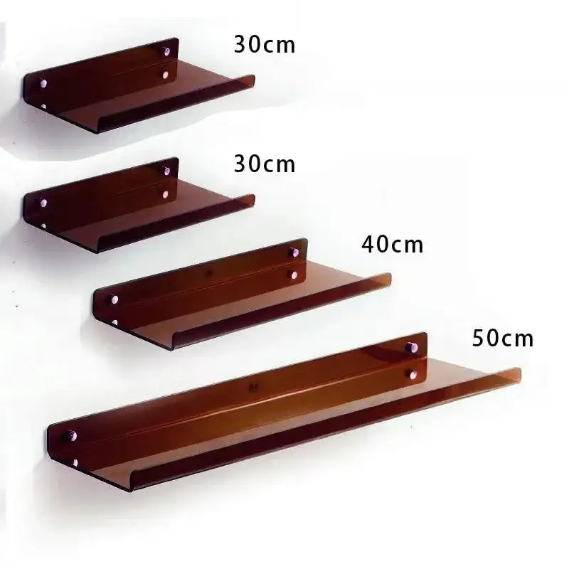 Set of four brown acrylic wall shelves in 30cm 40cm and 50cm lengths by decorbites™ for home decor wall shelf organizer