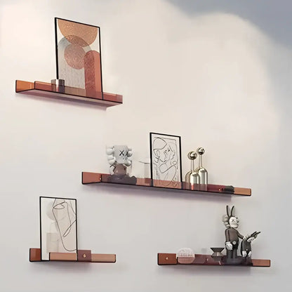 Decorbites™ acrylic wall shelf organizer with three tiered translucent amber floating shelves for home decor display