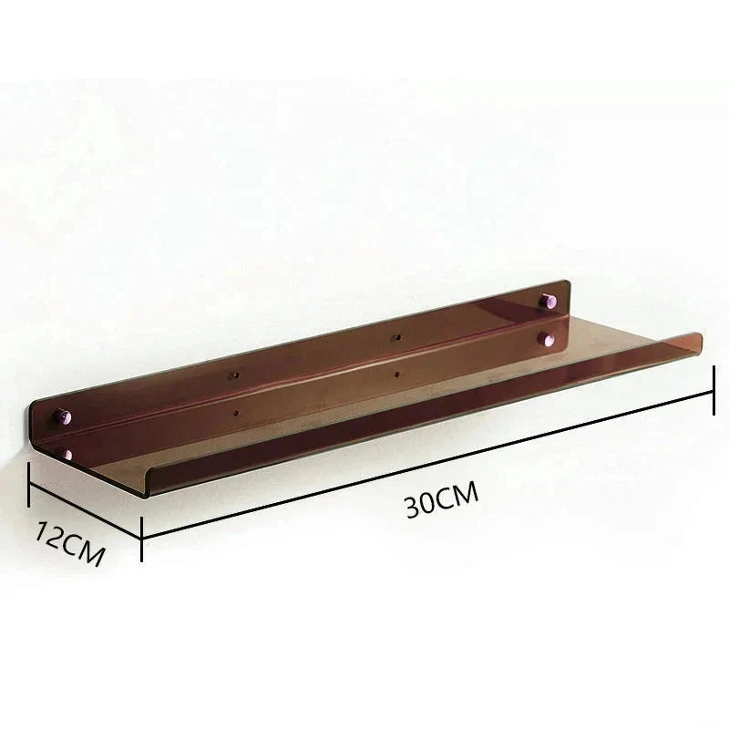 Acrylic Wall Shelf Organizer for Home Decor - brown 30X12cm / Sticker Install