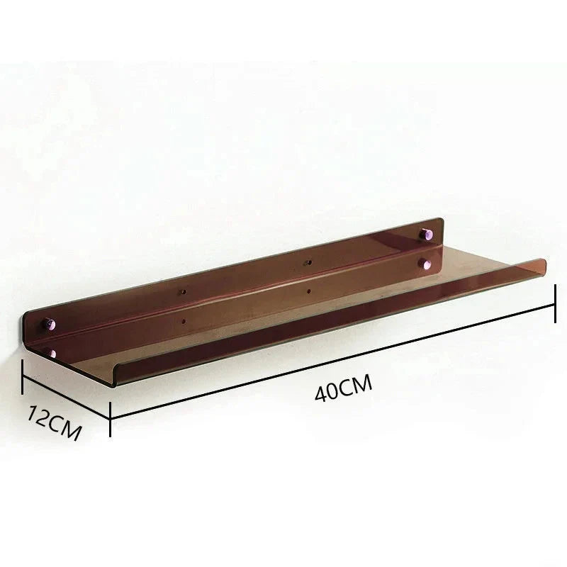 Acrylic Wall Shelf Organizer for Home Decor - brown 40X12cm / Sticker Install